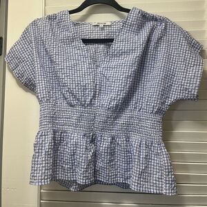 Madewell V-neck Smocked Waist Gingham Seersucker Top